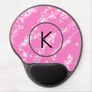 simple minimal white monogram pink glitter waterco gel mouse pad