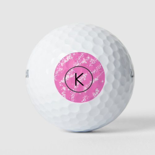 simple minimal white monogram pink glitter waterco golf balls