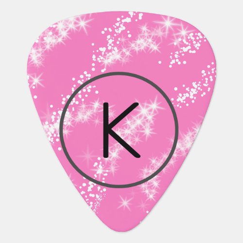 simple minimal white monogram pink glitter waterco guitar pick