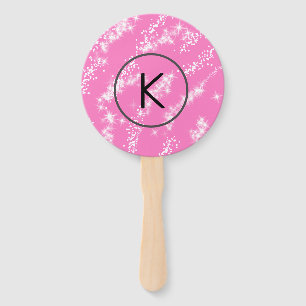 simple minimal white monogram pink glitter waterco hand fan