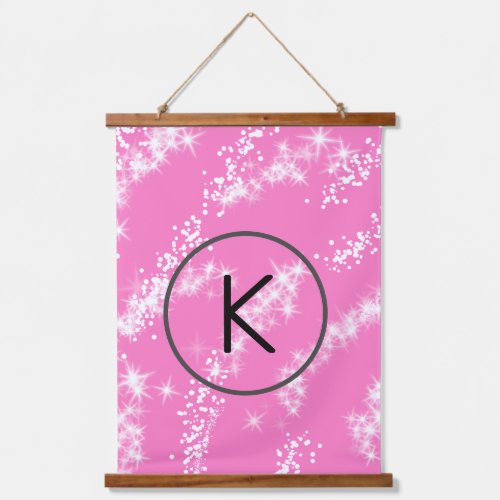 simple minimal white monogram pink glitter waterco hanging tapestry