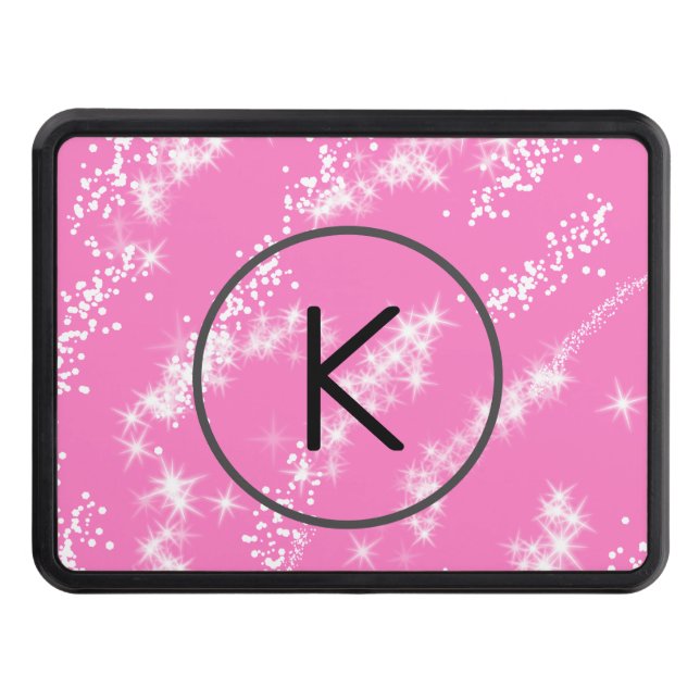 simple minimal white monogram pink glitter waterco hitch cover (Front)