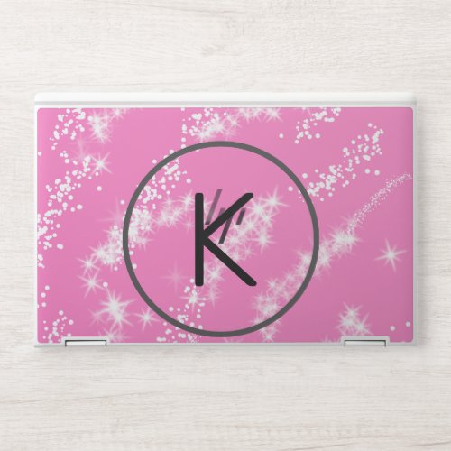 simple minimal white monogram pink glitter waterco HP laptop skin