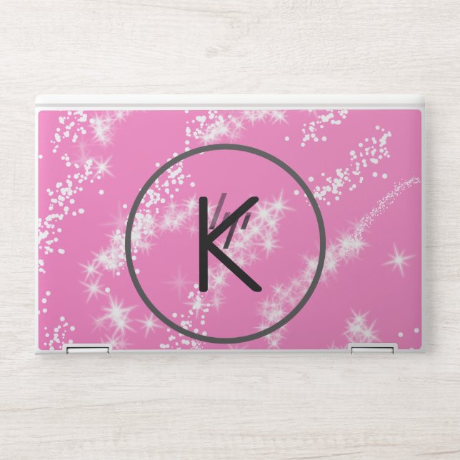 simple minimal white monogram pink glitter waterco HP laptop skin (Front)