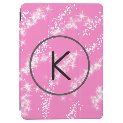 simple minimal white monogram pink glitter waterco iPad air cover