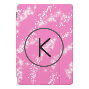 simple minimal white monogram pink glitter waterco iPad pro cover
