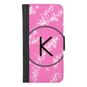 simple minimal white monogram pink glitter waterco iPhone 8/7 wallet case