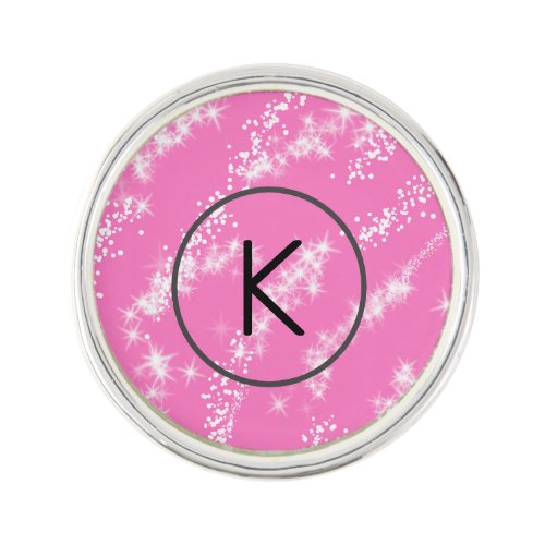 simple minimal white monogram pink glitter waterco lapel pin