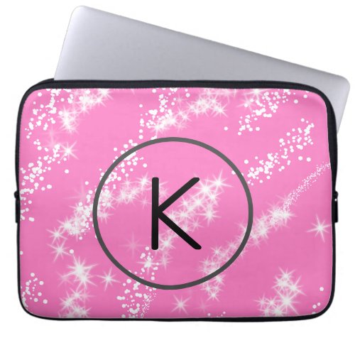 simple minimal white monogram pink glitter waterco laptop sleeve