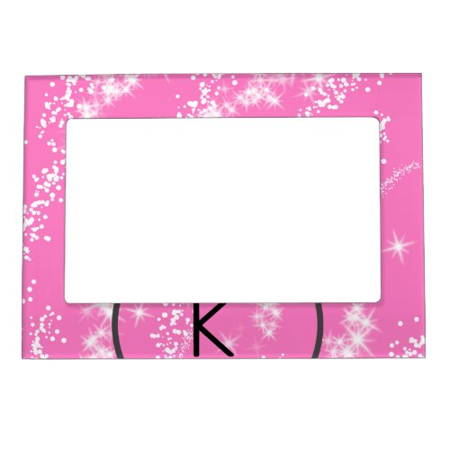 simple minimal white monogram pink glitter waterco magnetic frame