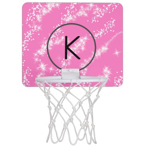 simple minimal white monogram pink glitter waterco mini basketball hoop