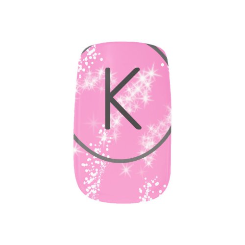 simple minimal white monogram pink glitter waterco minx nail art