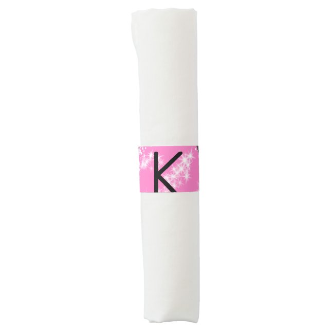 simple minimal white monogram pink glitter waterco napkin bands (Front)