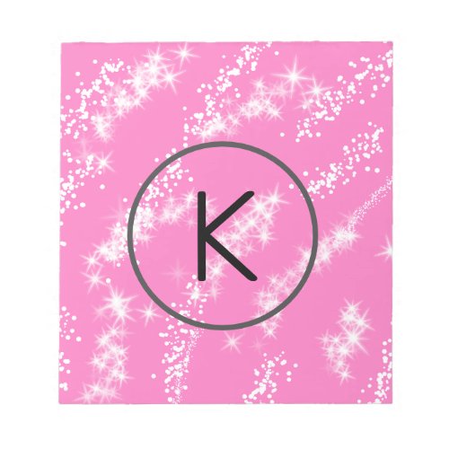simple minimal white monogram pink glitter waterco notepad