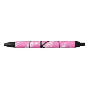simple minimal white monogram pink glitter waterco pen