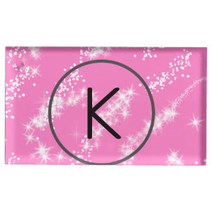 simple minimal white monogram pink glitter waterco place card holder