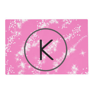 simple minimal white monogram pink glitter waterco placemat
