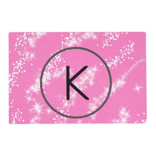 simple minimal white monogram pink glitter waterco placemat
