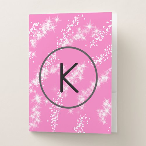 simple minimal white monogram pink glitter waterco pocket folder