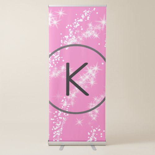simple minimal white monogram pink glitter waterco retractable banner