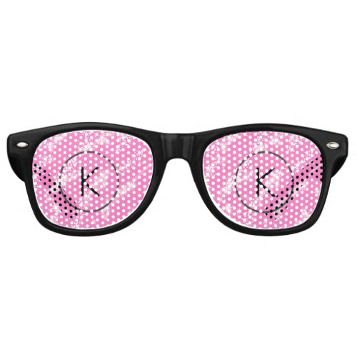 simple minimal white monogram pink glitter waterco retro sunglasses
