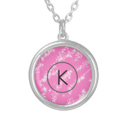 simple minimal white monogram pink glitter waterco silver plated necklace