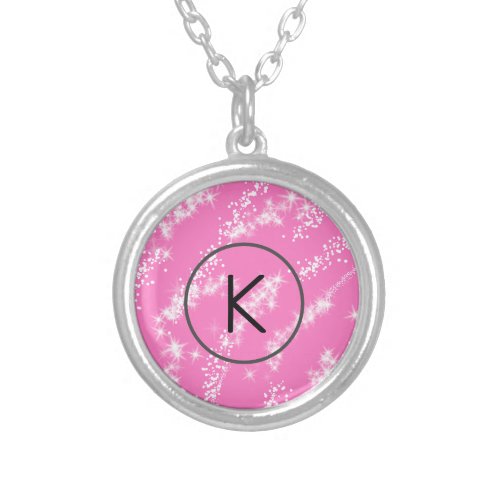 simple minimal white monogram pink glitter waterco silver plated necklace