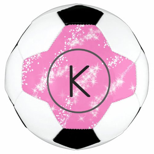 simple minimal white monogram pink glitter waterco soccer ball