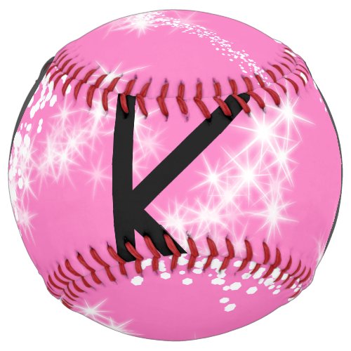 simple minimal white monogram pink glitter waterco softball