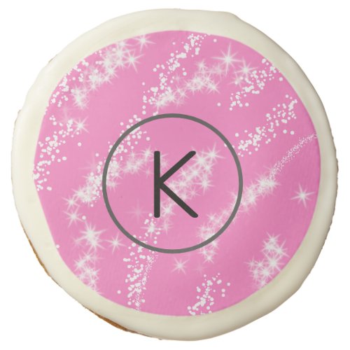 simple minimal white monogram pink glitter waterco sugar cookie