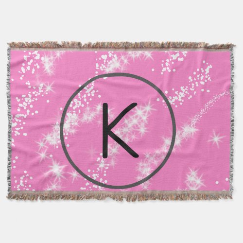 simple minimal white monogram pink glitter waterco throw blanket