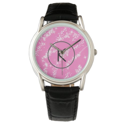 simple minimal white monogram pink glitter waterco watch