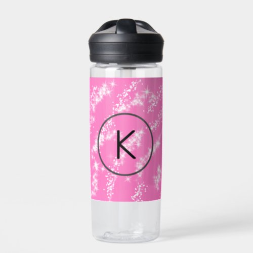 simple minimal white monogram pink glitter waterco water bottle