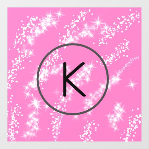 simple minimal white monogram pink glitter waterco window cling