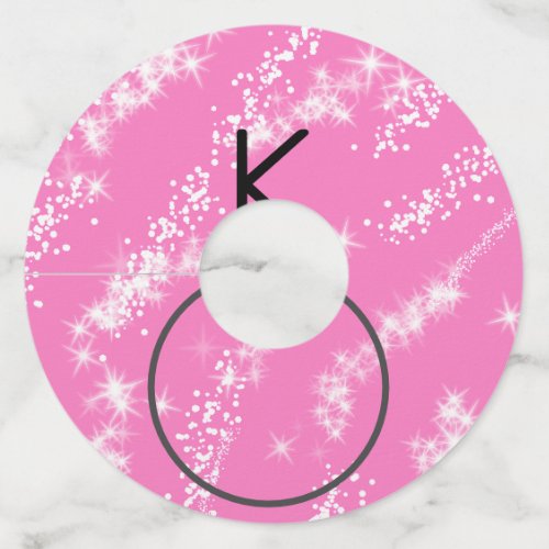 simple minimal white monogram pink glitter waterco wine glass tag