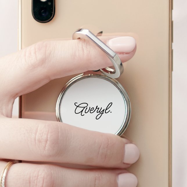 Simple Minimal White Script Calligraphy Name Phone Ring Stand (Creator Uploaded)