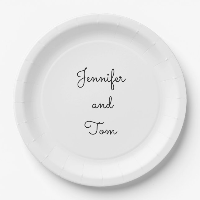 simple minimal white wedding cake  paper plates (Front)
