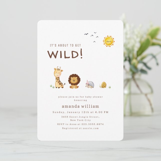 Simple Minimal Wild Sarafi Animals Baby Shower  Invitation (Standing Front)