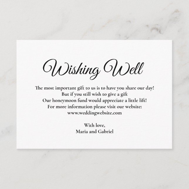 Simple minimal wishing well. Black white wedding Enclosure Card (Front)