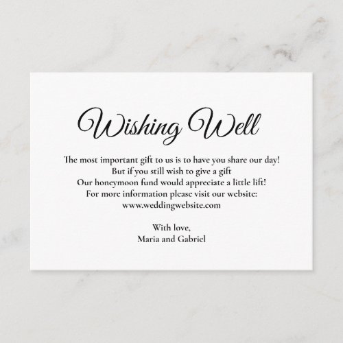 Simple minimal wishing well Black white wedding Enclosure Card