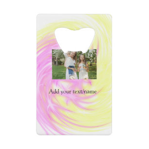 Simple minimal yellow pink sparkle add photo glitt credit card bottle opener