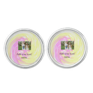 Simple minimal yellow pink sparkle add photo glitt cufflinks