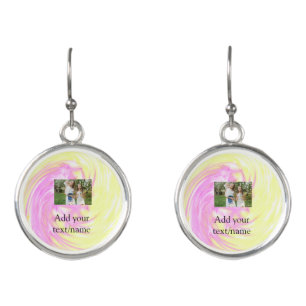 Simple minimal yellow pink sparkle add photo glitt earrings