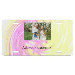 Simple minimal yellow pink sparkle add photo glitt license plate