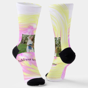 Simple minimal yellow pink sparkle add photo glitt socks