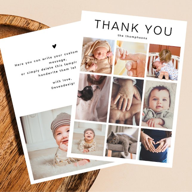 Simple Minimalist 10 Photo Collage New Baby  Thank You Card (Creator Uploaded)