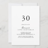 Simple Minimalist 30th Birthday Party Invitation (Front)