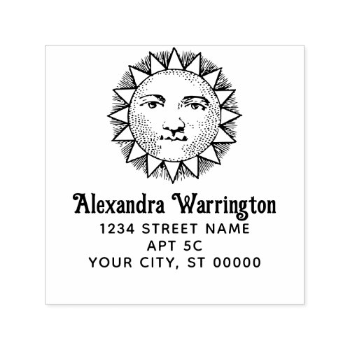 Simple Minimalist 35 Sun Face Name Return Address Self_inking Stamp