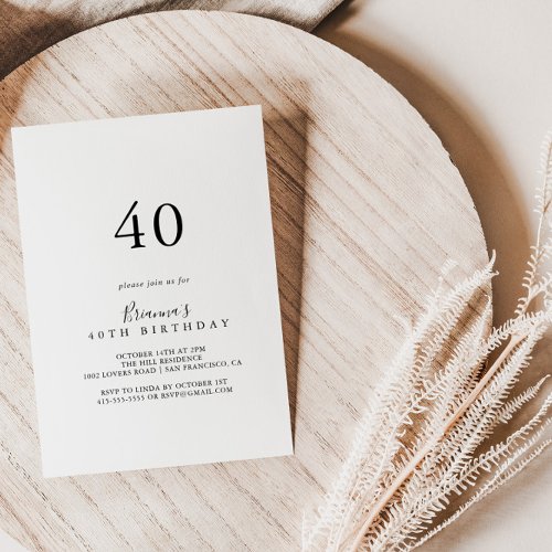 Simple Minimalist 40th Birthday Party Invitation