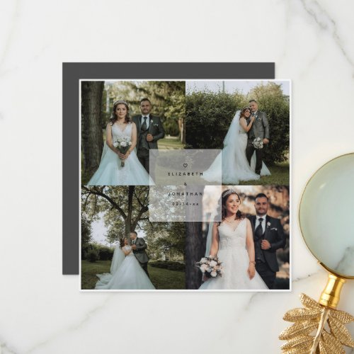 Simple Minimalist 4 Photo Collage Wedding Thank You Card